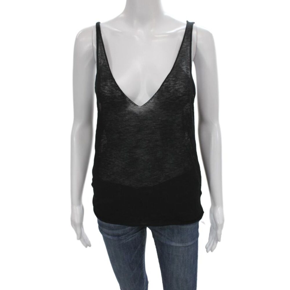 SPRWMN Womens Basic V-Neck Sleeveless Wool Tank Black Size S